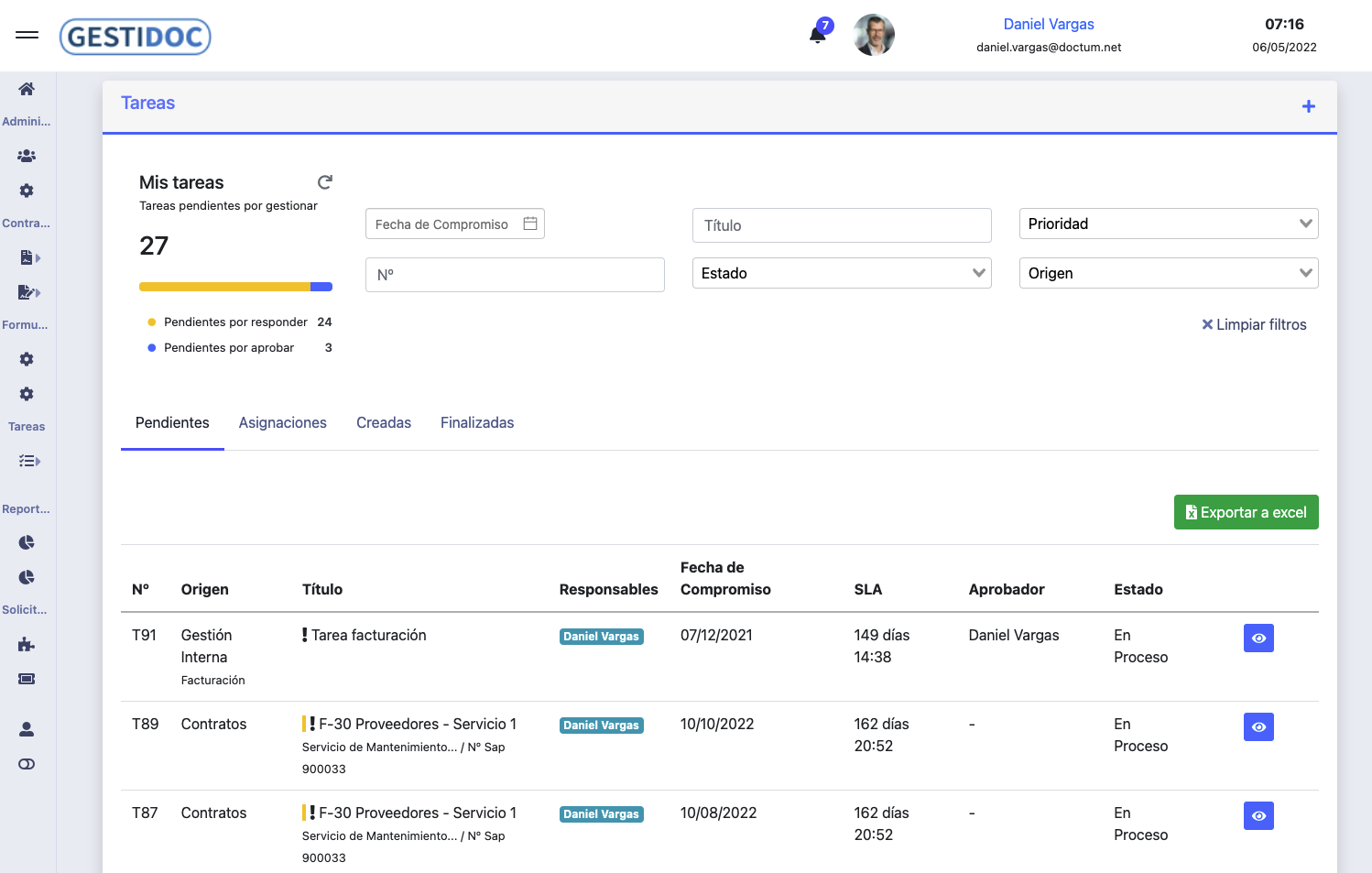 screenshot of Gestidoc Contratos